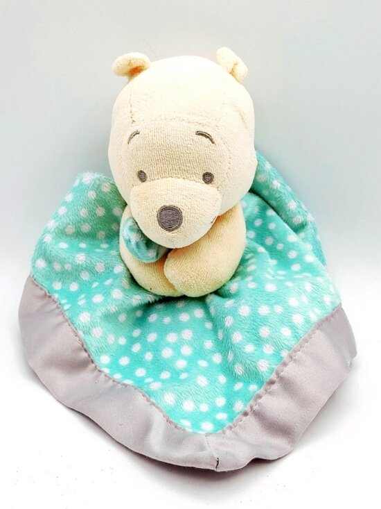 Disney Baby Winnie the Pooh Bear Green Polka Dot  Lovey Security Blanket 12" - Picture 1 of 5